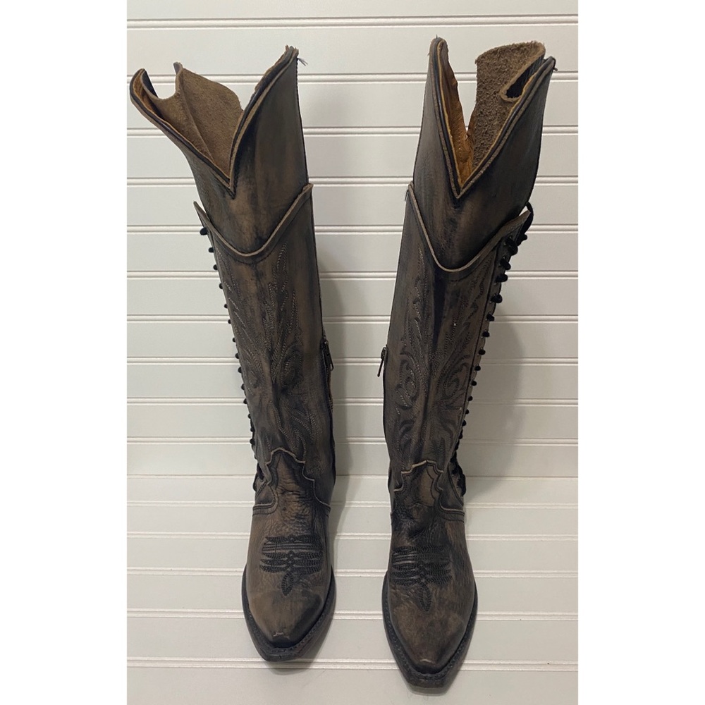 FreeBird New Wesley Black Gray Leather Lace Up Western Boho Boots Womens Size 6 - Picture 3 of 8